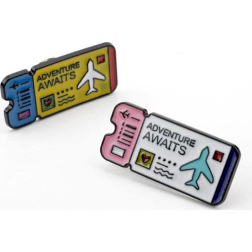 Airplane Tickets Custom Shirt Lapel Adventure Awaits Enamel Pin Bag Badge Outdoors Travel Jewelry Brooches Pins Gift for Friends