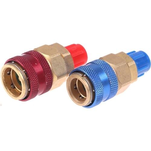 1 Pair Freon R134A H/L Auto Car Quick Coupler Connector Brass Adapters Air Conditioning Refrigerant Adjustable AC Manifold Gauge
