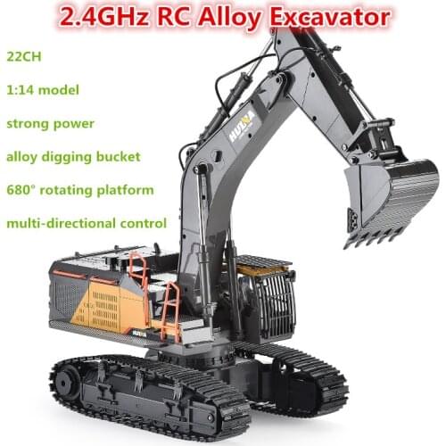2.4GHZ 22CH RC Excavator 1:14 RC Excavator Hydraulic Metal 680° Rotating Platform Alloy Digging Bucket RC Car Toys Childs Gift