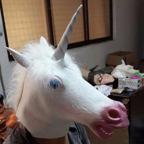 Hot Sale Halloween Unicorn Horse Animals Head Latex Mask Masquerade Creepy Latex Brown Horse Head Mask