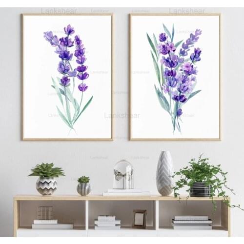Purple Lavender Leaves Flower Canvas Painting Nordic Prints and Posters Picture Modern Minimalism Floral Home Bedroom Decoration