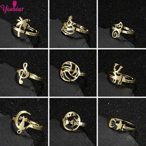 Stainless Steel Adjustable Size Ring Female Golden World Map Animal Maple Leaf Ring Vintage Couple Wedding Ring Jewelry Anillos