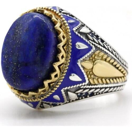 925 Silver Ring for Men Lapis Lazuli Natural Stone Jewelry Fashion Vintage Gift Men Ring Lucky Love Energy Jewelry Women Ring