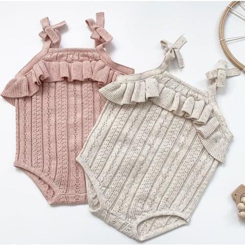 Summer Baby Girl Bowknot Hollow Out Clothes New 2021 Baby Girl Sleeveless Sweet Rompers Newborn Knitted Jumpsuits