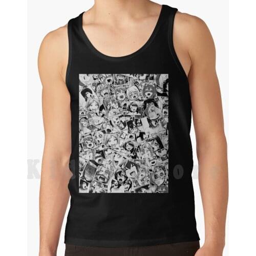 Pattern tank tops vest 100% Cotton Collage Hentai Anime Girls Black White Japan Weeb Anime Girl Manga Doujin Doujinshi
