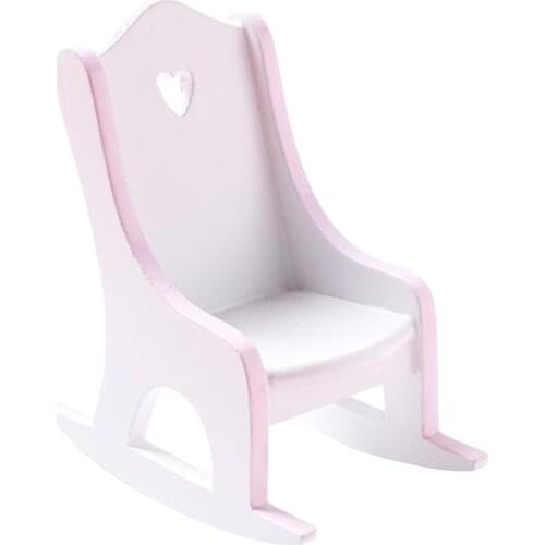Miniature Wooden Rocking Chair Furniture Model for 1/12Scale Dollhouse Pink