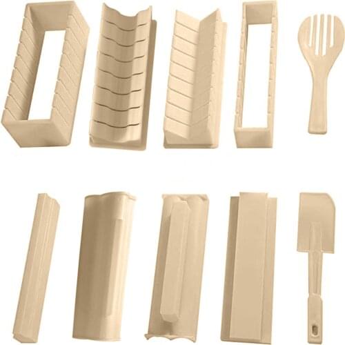 10pcs Plastic Sushi Making Kit DIY Household Kitchen Sushi Maker Tools Complete with Sushi Rice Roll Mold Shapes Fork Spatula