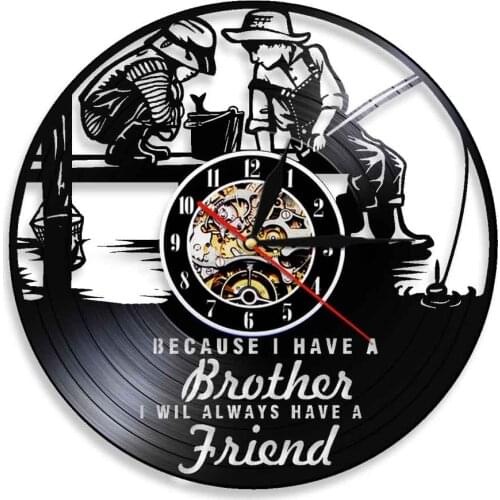 Brothers And Sister Silhouette Shadow Handmade Vinyl Wall Clock Friends Fishing Nursery Wall Art Decor For Living Room