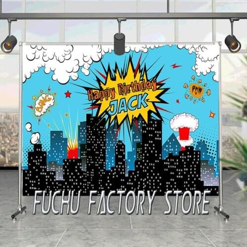 Neoback Superhero Cityscape Photography Backdrops Super Hero City Birthday Party Event Decorations Photo Booth Background