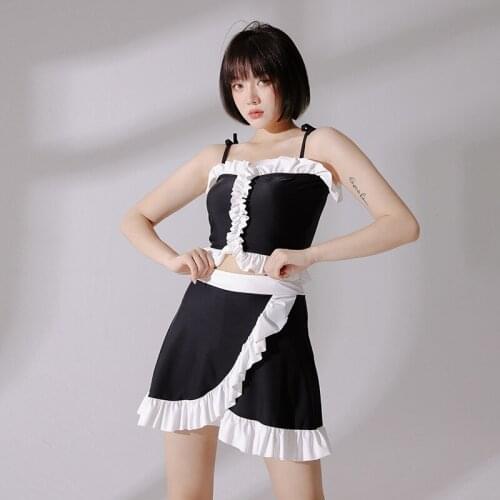 2021 New Korean Sexy Fold Patchwork Bikini Set Swimsuit Women Push Up Swimwear Camisole Bathing Suit Beach Swimskirt