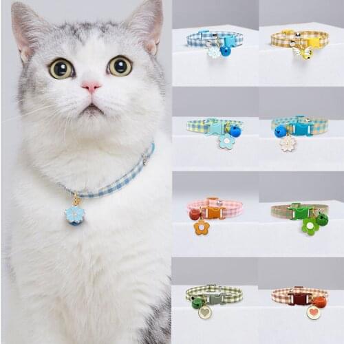 New Cute Cat Collar Plaid With Bell Collar Sweet Adjustable Collars Necklace For Cats Dog Chihuahua Cat Kittens Pet Supplies