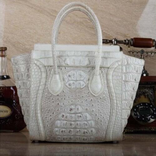 Ourui new true crocodile female package Smiling face pack handbag Genuine leather women handbag
