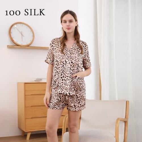 19 mmi short-sleeved home silk pajamas women spring and summer 100 mulberry silk pajamas women