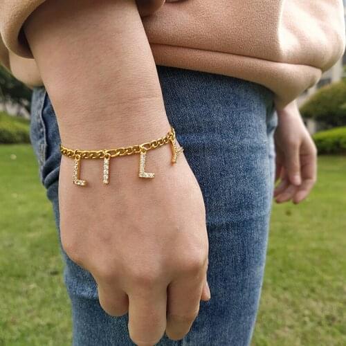 Personalized Custom Name Charm Bracelets For Women Handmade Gold Stainless Steel Bracelets Bangles Christmas Jewelry Gifts 2020