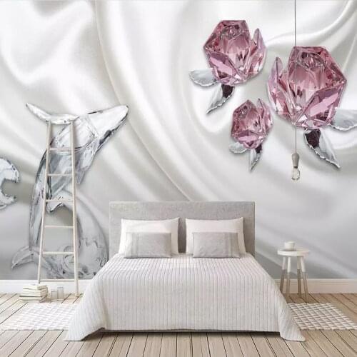Custom Photo Wallpaper 3D Modern Simple Crystal Rose Dolphin Wall Paper Mural For Living Room TV Background Wall Cloth 3D Fresco
