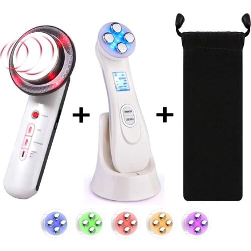 RF EMS LED Light Facial Massage Machine Wrinkles Removal + Ultrasonic Far infrared Face Skin Body Slimming Massager Fat Burner