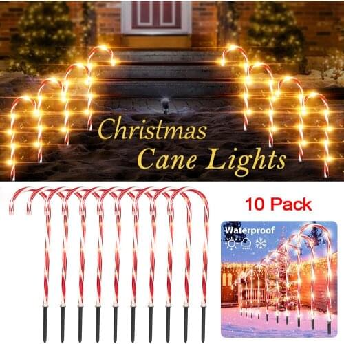 10 Pcs Christmas Candy Cane Lights Outdoor Warm LED Home Garden Pathway Yard Lawn Lights New Years Decoration