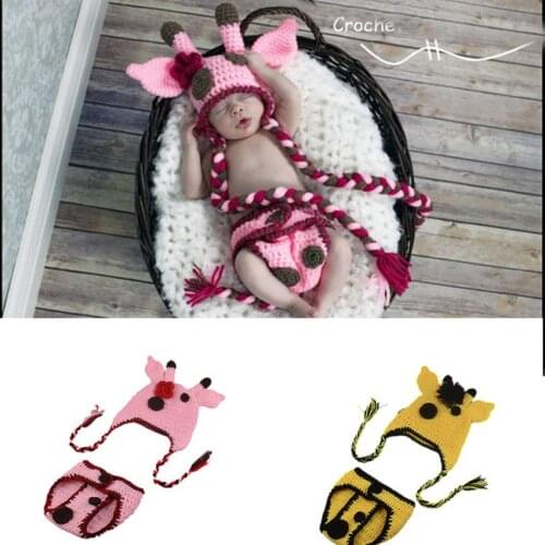 Deer Christmas Baby Girl Boy Costume Handmade Crochet Knit Braids Beanie Infant Clothes Studios Photography Photo Props Outfits