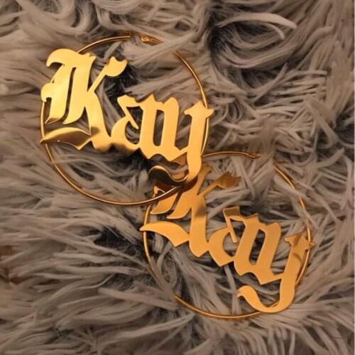 30 50 60 70MM Large Hoop Earrings Stainless Steel Rose Gold Custom Name Circle Round Earring Punk Gothic Jewelry Christmas Gift