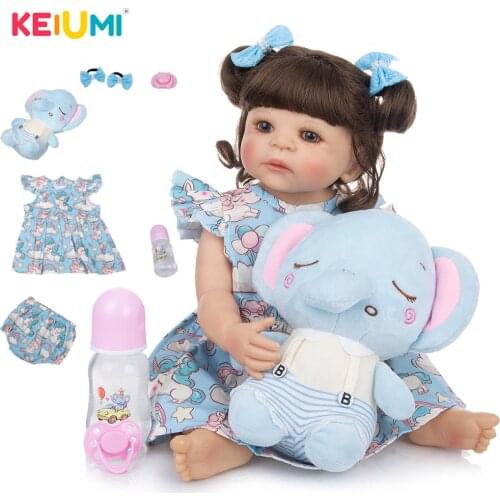 KEIUMI Lovely Reborn Baby Dolls Silicone Girl Newborn Bebe Toys 22 inch With Wig Hair Reborn For Kids Pillow Playmate Gifts