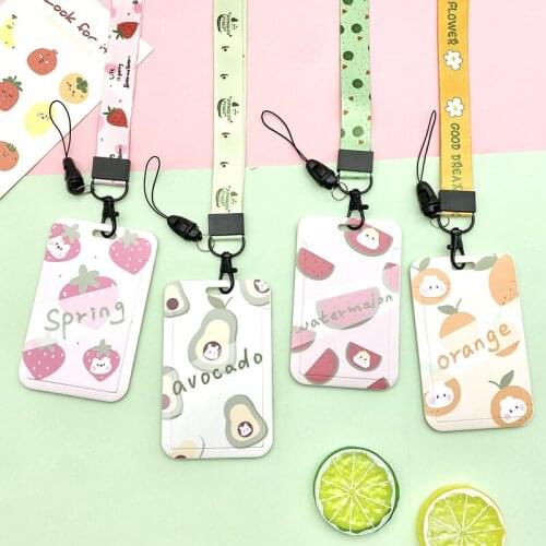 Lovely Fruit PVC Girl Lanyard Card Holder Student Hanging Neck Mobile Phone Lanyard Badge Subway Access Card Holder Case