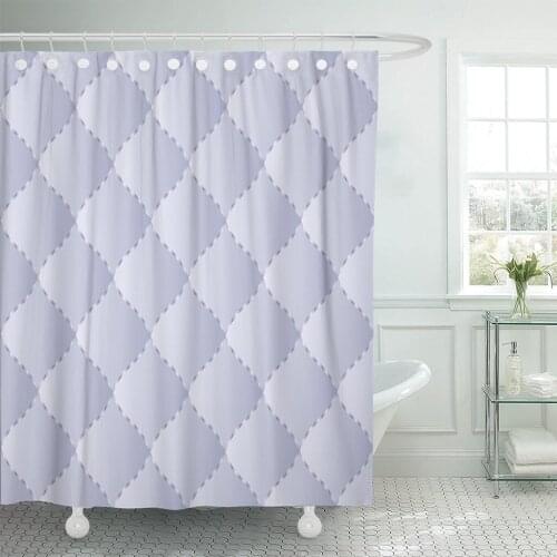 Pattern Blue Quilted Embroidered Thread Abstract Border Bright Brushed Shower Curtain Waterproof Polyester Fabric 72 x 78 Inche