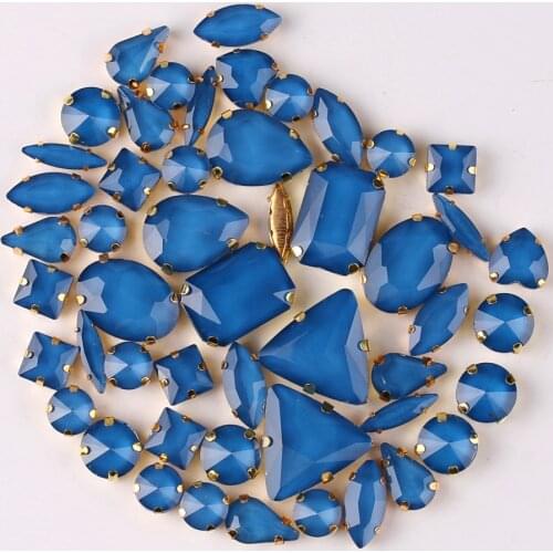 Gold claw settings 50pcs/bag shapes mix jelly candy Montana glass crystal sew on rhinestone wedding dress shoes bags diy