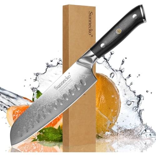 Sunnecko Chef Knife 7" inch Santoku Knife Kitchen Knives Japanese Damascus VG10 Steel Core Razor Sharp G10 Handle Cutter Tools
