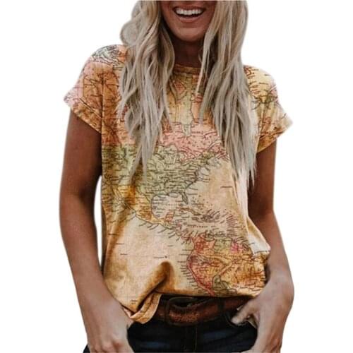 Women Harajuku T Shirt Earth Map Text Print Round Neck Short-Sleeved Top T-Shirt Plus Size Summer Casual Daily Tshirts топ