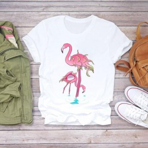 Women 2021 Cartoon Flamingo Fruit Beach Cute Summer Fruit Shirt Ladies Womens T-shirts Top T Stylish Summer Tee T-Shirt