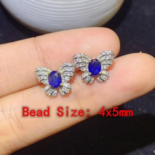 1Pc Natural Sri Lankan sapphire Stud butterfly earrings 925 Silver Fashion Gem Crystal Healing Stone Gift For Ladies Christmas