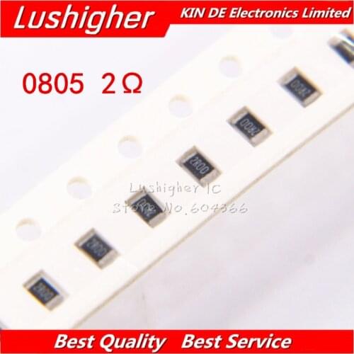 100PCS 0805 SMD Resistor 5% 2ohm 2R0 2R00 2R