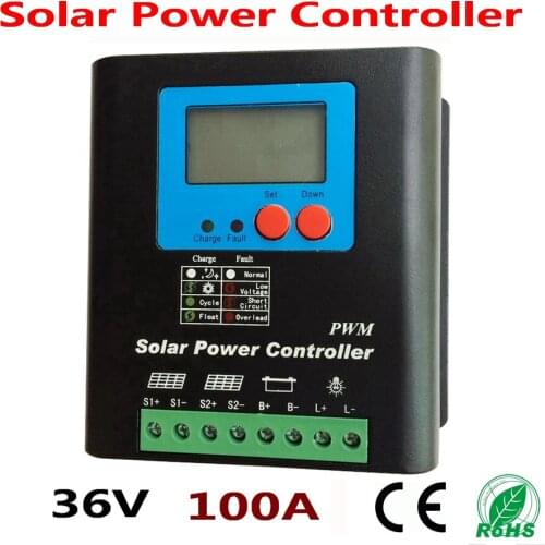100A Solar Charge Controller,36V 48V12/24Auto Battery Regulator 100A for3600W PV Panels Modules,LED LCD Display,Dual-fan cooling