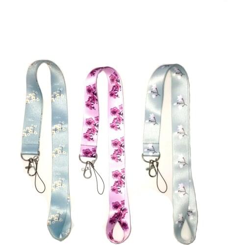 2020 New Design 1 Piece High Quality Elegant Flower Mobile Phone Neck Lanyard Fashion Floral Keychain Strap ID card Badge Holder