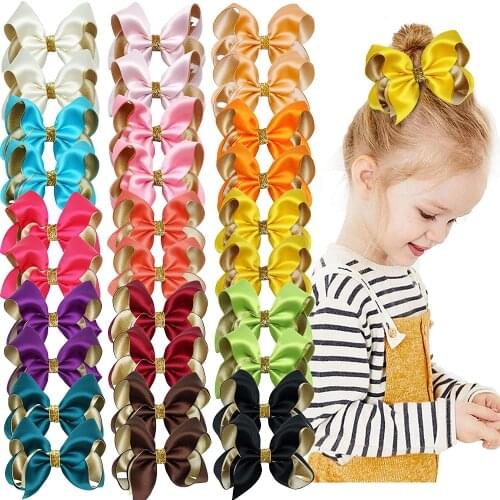 24pcs 4 Inch Hair Bows Clips Boutique Double Layer Grosgrain Ribbon Hair Bows for Newborn Infant Toddler Kids