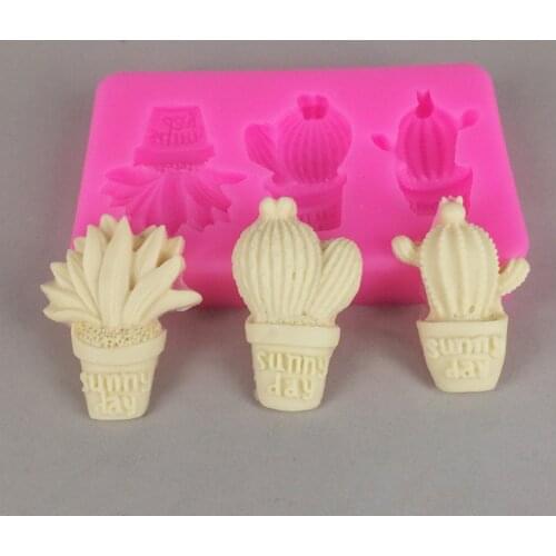 3 Holes Cactus Liquid Silicone Mold Cake Decoration Accessories DIY Plaster Clay Molds