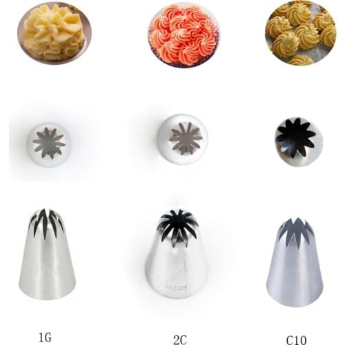 3PCS Stainless Steel Pastry Nozzles Cookies Icing Piping Nozzle Piping Tips Cake Decorating Tools Kitchen Accessories#1G#2C#C10