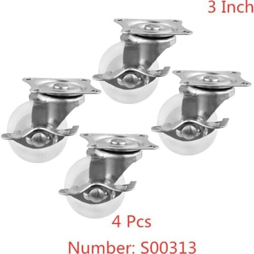 4 Pcs/Lot Caster Spot 3 Inch Brake Vientiane Wheel Diameter 7.5cm White Pp Flat Plate With Lock Wear-resistant Roller Nylon