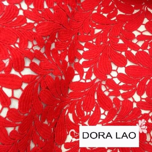 Clean sale! 120cm wide red milk silk embroidery leaves water soluble three-dimensional flower lace fabric 2 meters
