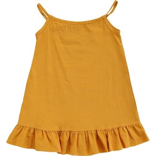 2-7Y Children Clothing Girl Solid Color Dress Summer Kid Baby Girl Casual Sleeveless Off Shoulder Strap A-line Dress