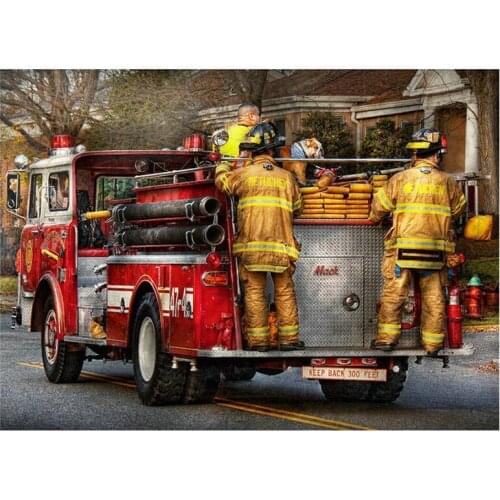 Diy Fire Truck And Firefighter Cross Stitch Mosaic For Sale Full Square Circle Embroidery Picture Rhinestone Diamond Painting