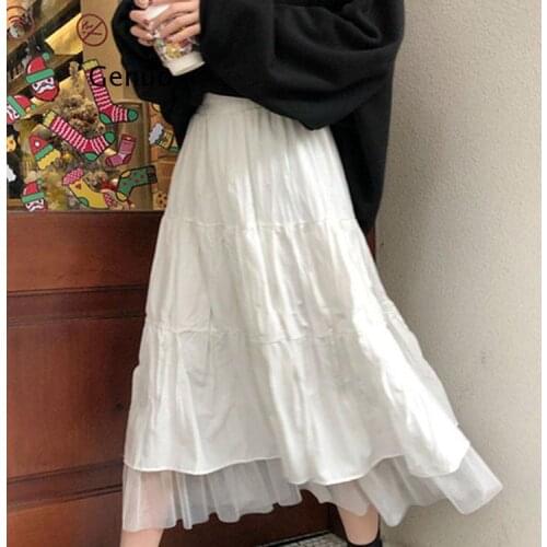 Long Skirts For Womens Skirts Harajuku Korean Style White Black Maxi Skirt For Teenagers High Waist Skirt School Skirts