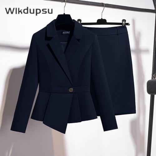 Women Set Korean Style Two Piece Set Skirt Suits Long Sleeve Blazer Jacket Top and Mini Pencil Skirt Clothes Female Plus Size