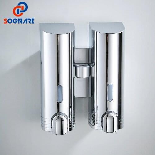 SOGNARE Dual Chrome Polish Soap Dispensers Wall Mounted ABS Liquid Shampoo ABS Plastic Soap Holder for Bathroom Washroom 380ml*2