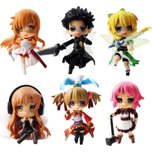 6pcs/lot Anime SAO Sword Art Online Beauty Dance Kirito Asuna Lefa PVC Action Figures Toys
