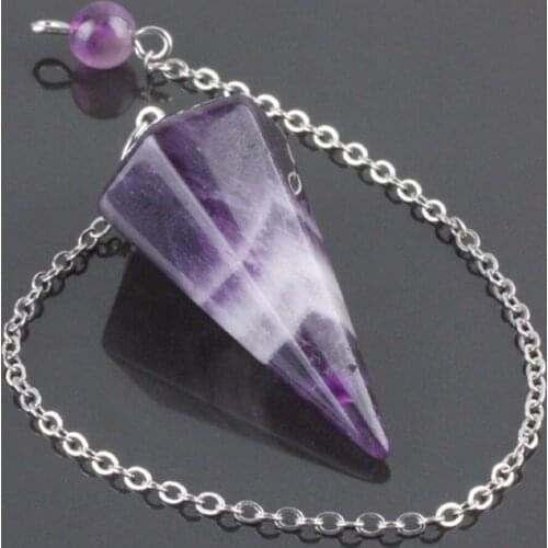 SUNYIK Natural Purple Crystal Pyramid Faceted Pendulum Reiki Healing Chakra Point Dowsing Metaphysical