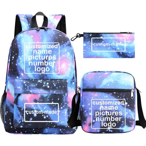 Custom-Made Customized Name Logo Number Boy Girl Kids School Book Bags Backpack Shoulder Bag Pen Bag Three Sets For Men Women