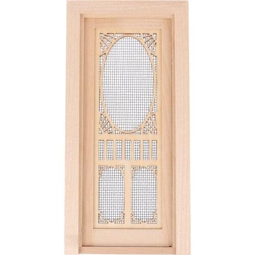 Miniature Wood External Hollow Screen Door Unpainted Furniture for Dolls House Furniture 1/12 Scale Dollhouse Accessory