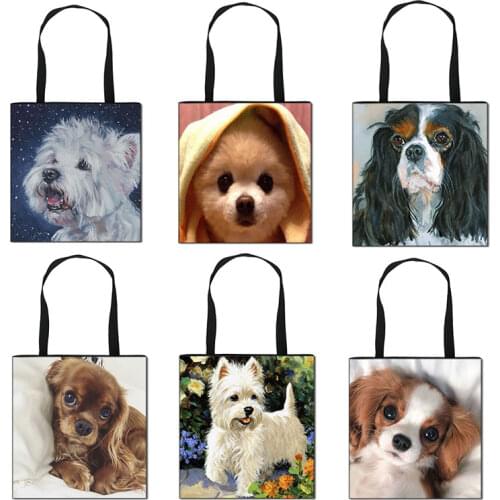 Fashion Charles Spaniel Dog Tote Bag Women Casual Handbags Ladies Shopping Bags Girl Large Capacity Shoulder Bag for Travel