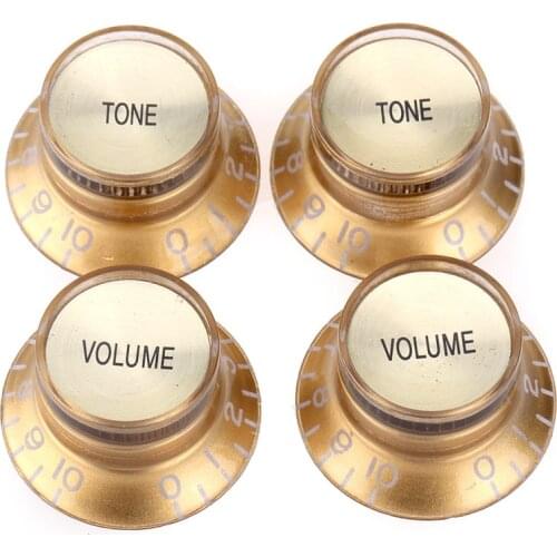 Musiclily Pro Imperial Inch Size Top Hat Bell Reflector 2 Volume 2 Tone Knobs Set for USA Les Paul SG Electric Guitar, Gold